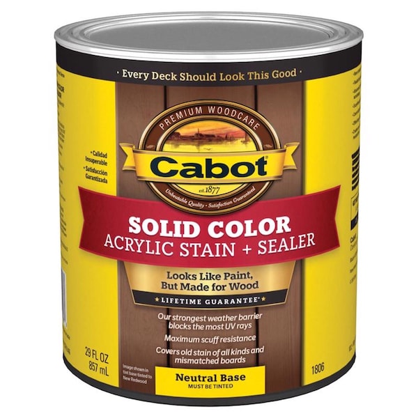 Cabot Solid Color Acrylic Stain & Sealer Solid Tintable Neutral Base Acrylic Deck Stain 1 qt